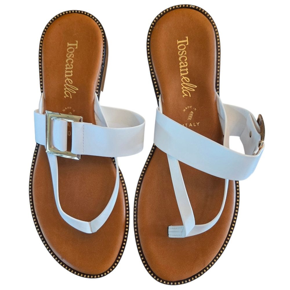Toscanella Italian Made Flat Sandals White size 10 - Picture 2 of 16